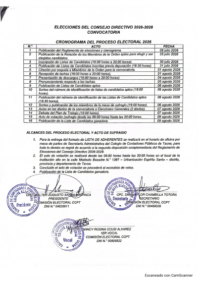 COMUNICADO OFICIAL | CRONOGRAMA DEL PROCESO ELECTORAL 2026